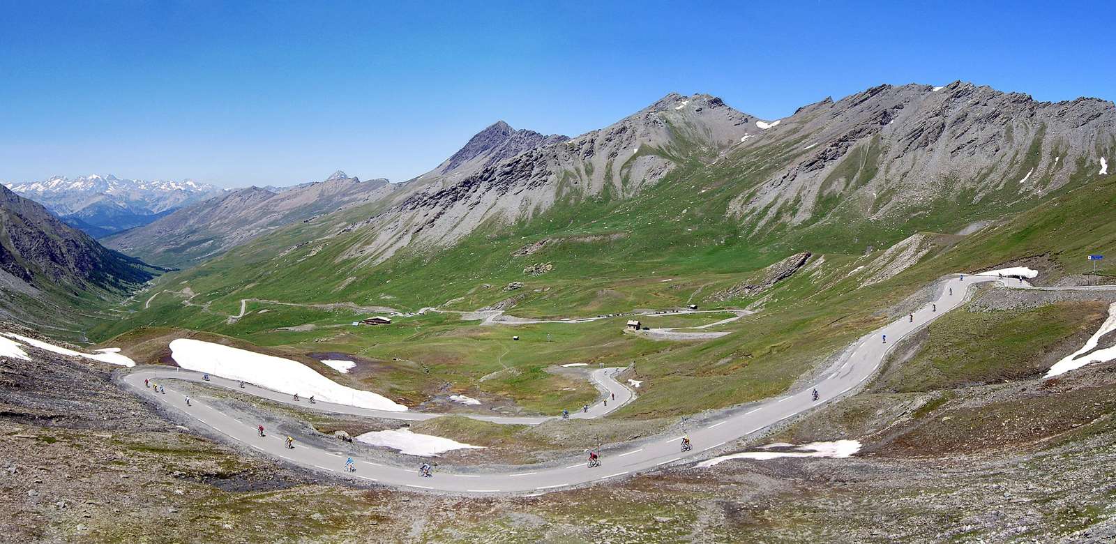 the cycling clones riding down the french side of col agnel... featured in: www.zitterd-sjittert.nl/route.php 2009.tourforlife.nl/Default.aspx?content=De%20tour&amp;id=11