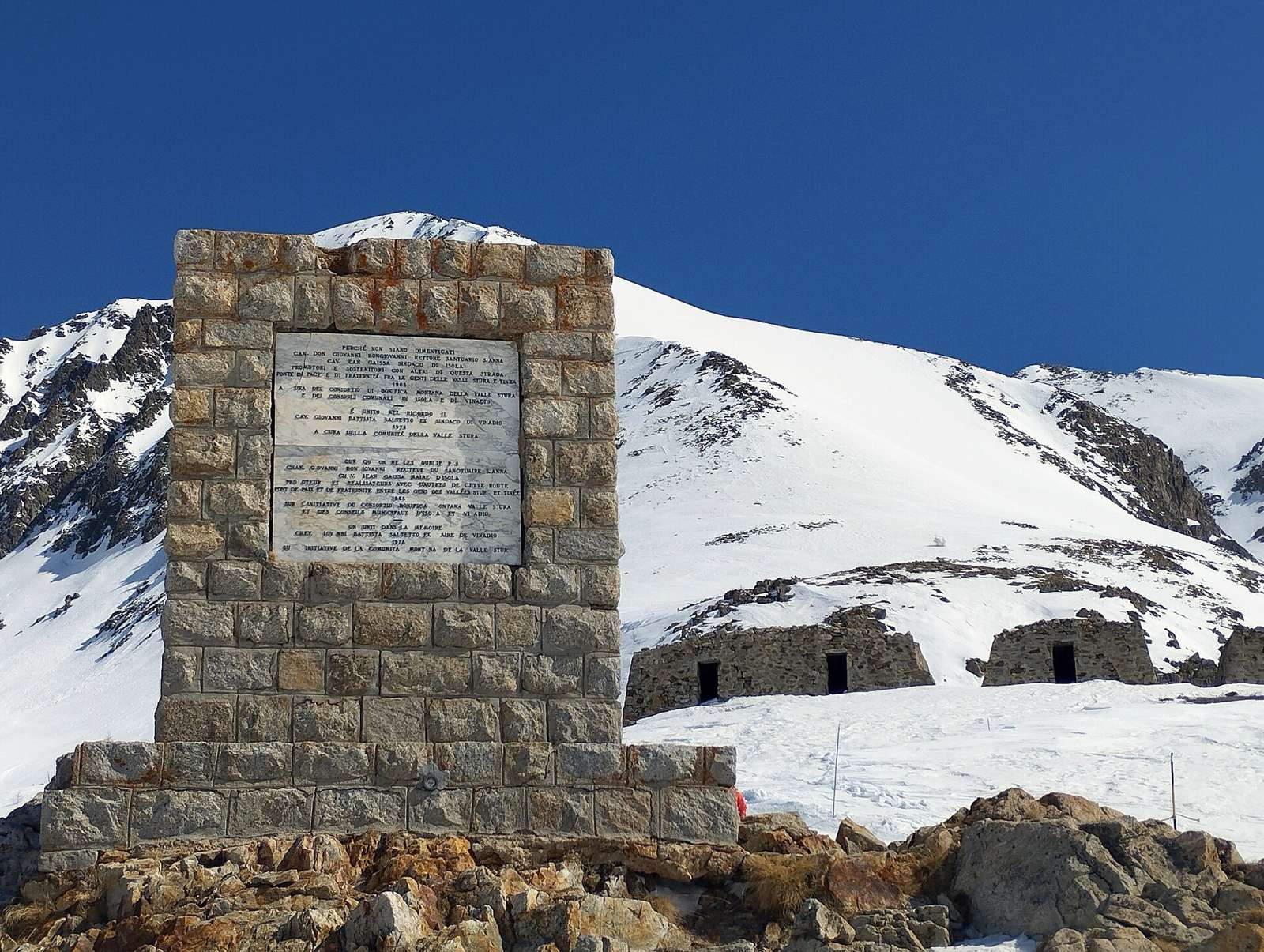 Col de la Lombarde, Alpes-Maritimes, France - mémorial aux constructeurs de la route frontalière.