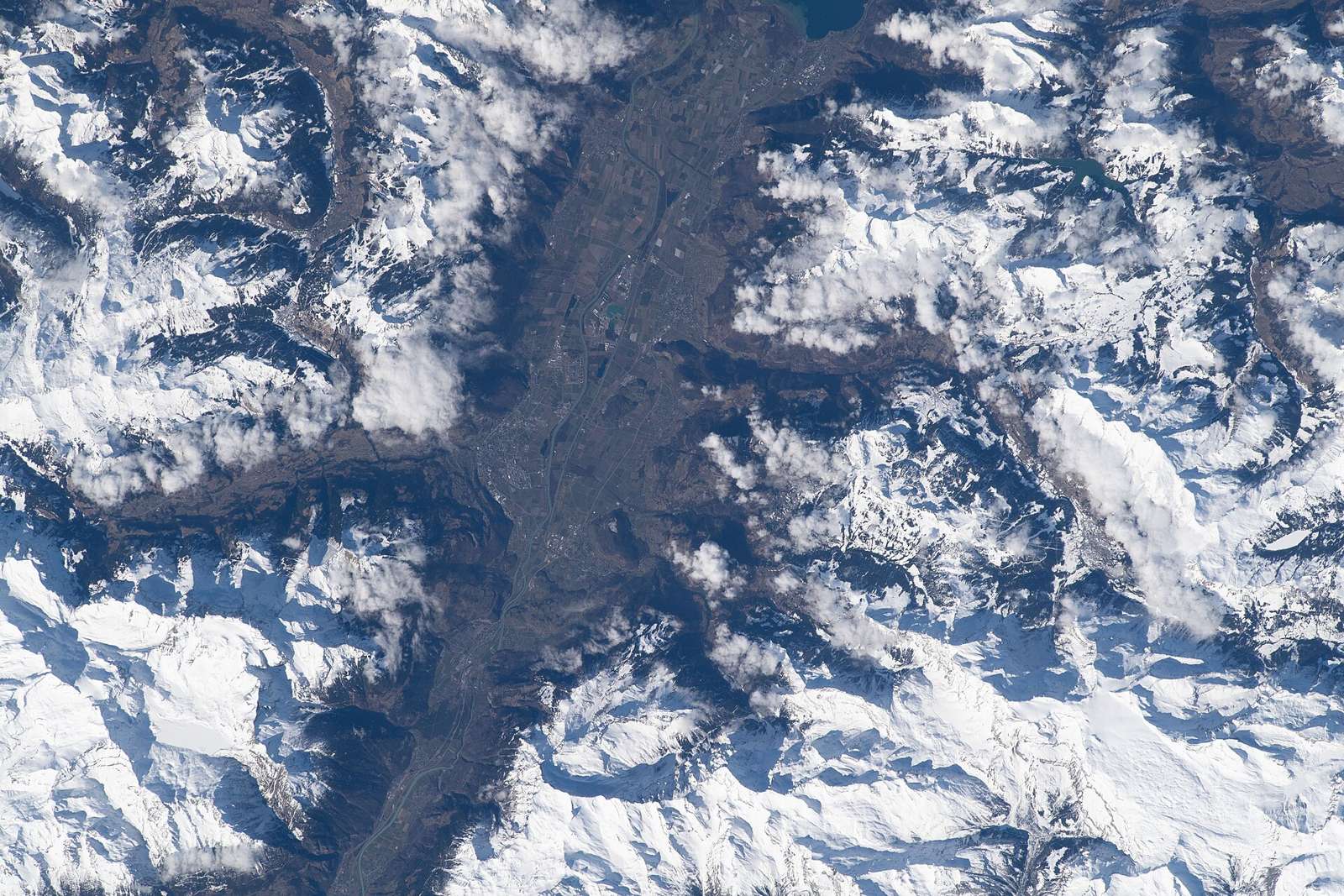 View of Earth taken during ISS Expedition 62. Rhône valley, Bex, Alps, Dents du Midi, Lac de Salanfe, Morgins, Châtel