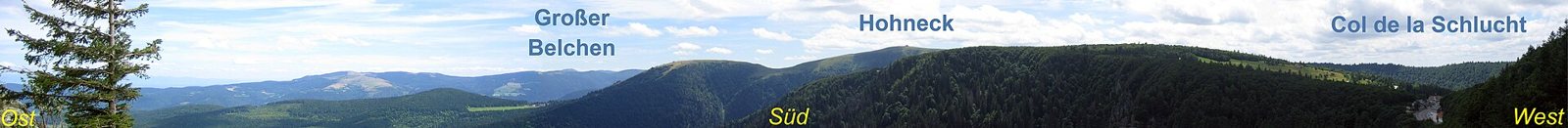 Aussicht vom Belvédère de Spitzenfels am Col de la Schlucht in den Vogesen nach Süden