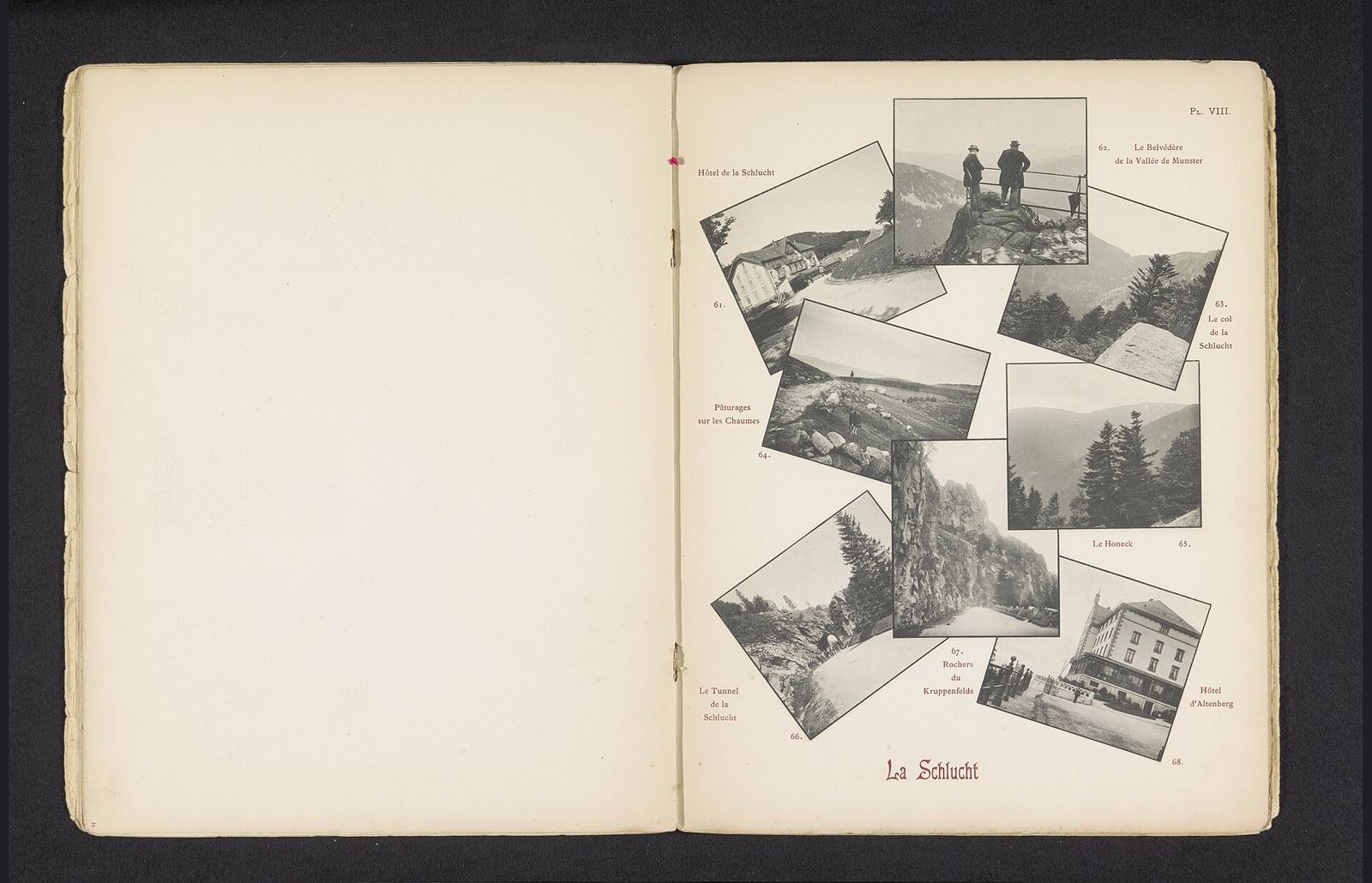 IdentificatieTitel(s): Acht plekken in de omgeving van de Col de la Schlucht. La Schlucht (titel op object)Objecttype: fotomechanische afdruk bladzijde Objectnummer: RP-F-2001-7-158-8Opschriften / Mer