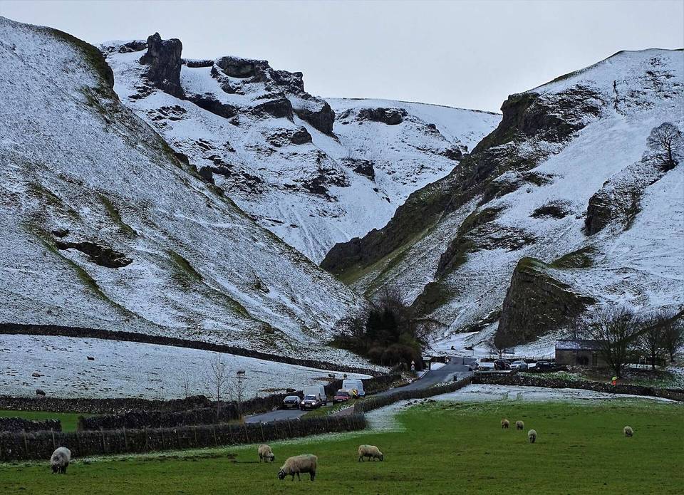 The eastern end of Winnats Pass in wintertime