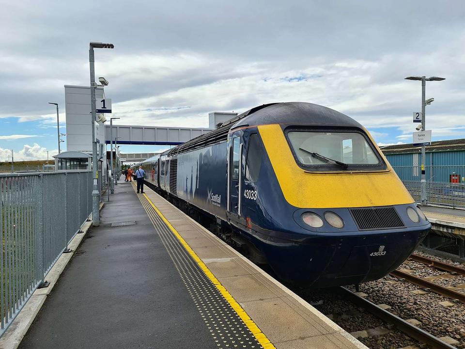 Forres station with Scotrail Inter7City train