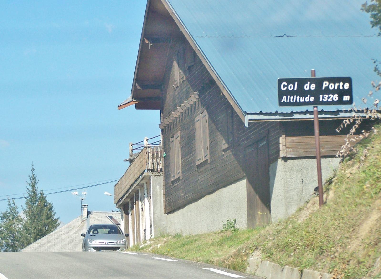 Roadsign of the col de Porte pass, in the Chartreuse mountains, in Isère, France.