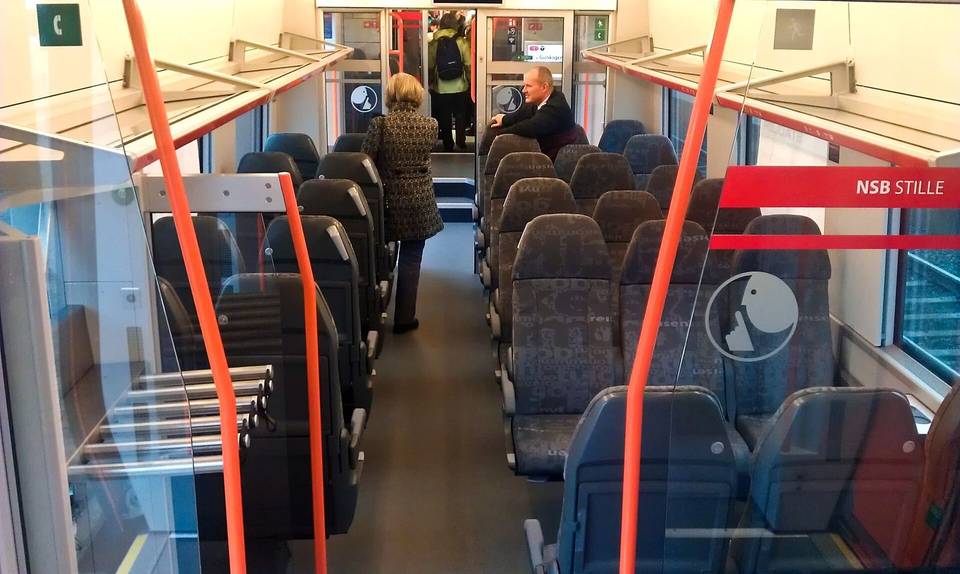 Interior of the NSB type 74 "Flirt" train, built by Stadler Rail AG.