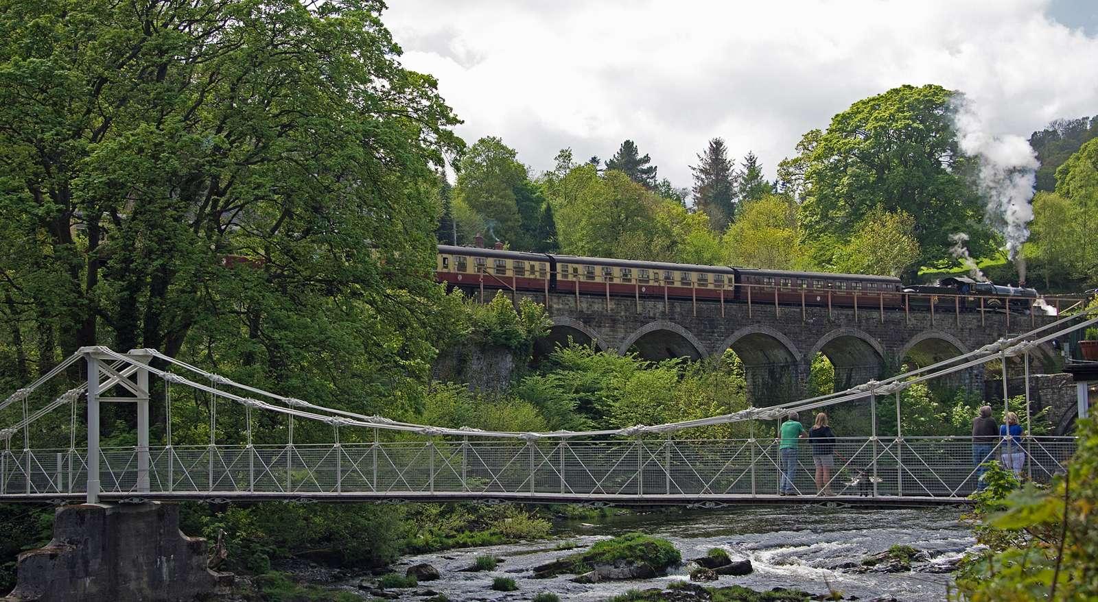 Sat on the terrace of the Chainbridge Hotel as 7822 Foxcote Manor steamed away from the station. The newly restored and reopened Chain Bridge providing the foreground and an excellent viewing platform