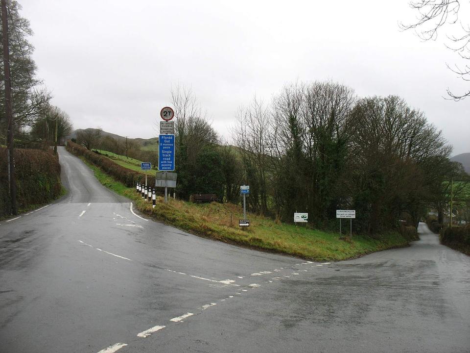 The start of the road to Dinas Mawddwy