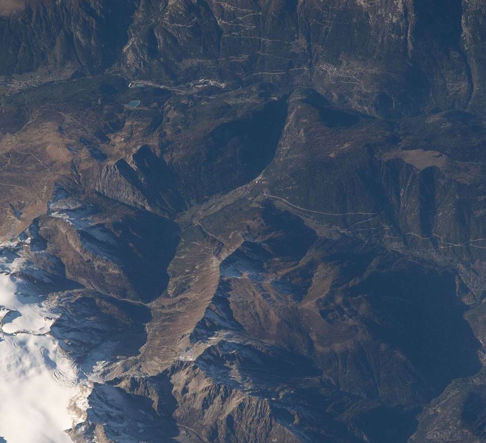 View of Switzerland taken during ISS Expedition 65. valley Val de Trient, village Trient, Switzerland, Trientgletscher - Glacier du Trient, Plateau du Trient, Glacier des Grands, Les Grandes Otanes, L