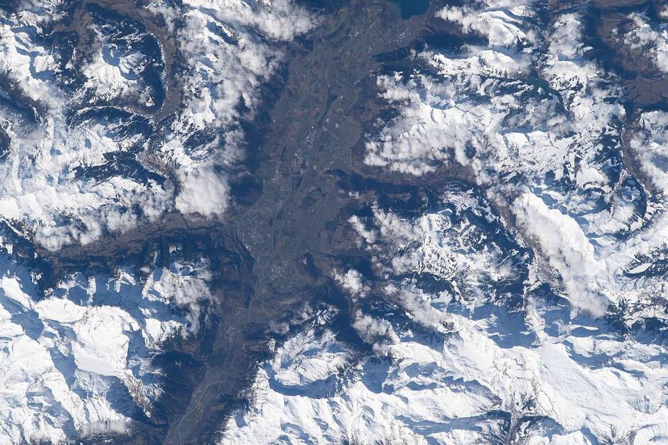 View of Earth taken during ISS Expedition 62. Rhône valley, Bex, Alps, Dents du Midi, Lac de Salanfe, Morgins, Châtel