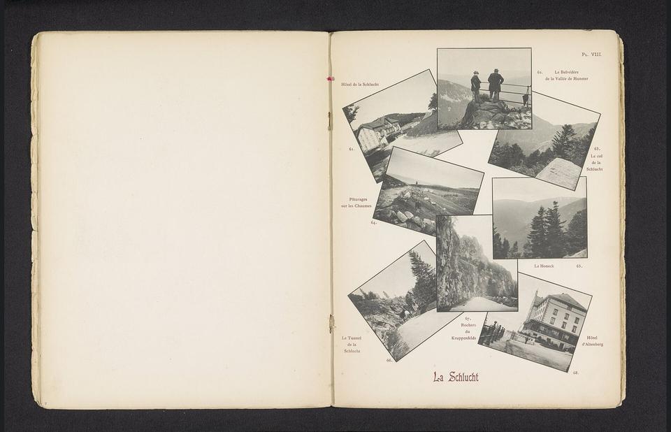 IdentificatieTitel(s): Acht plekken in de omgeving van de Col de la Schlucht. La Schlucht (titel op object)Objecttype: fotomechanische afdruk bladzijde Objectnummer: RP-F-2001-7-158-8Opschriften / Mer