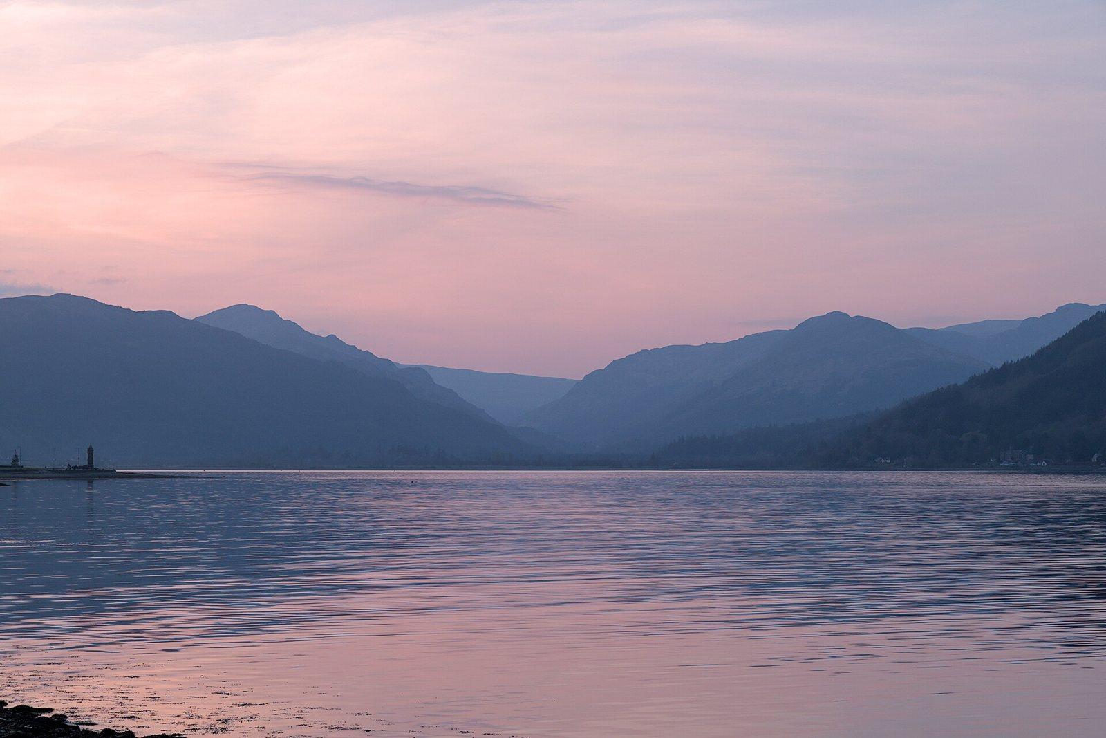 Holy Loch during golden hour, viewed from Shore Road (Argyll and Bute, Scotland)