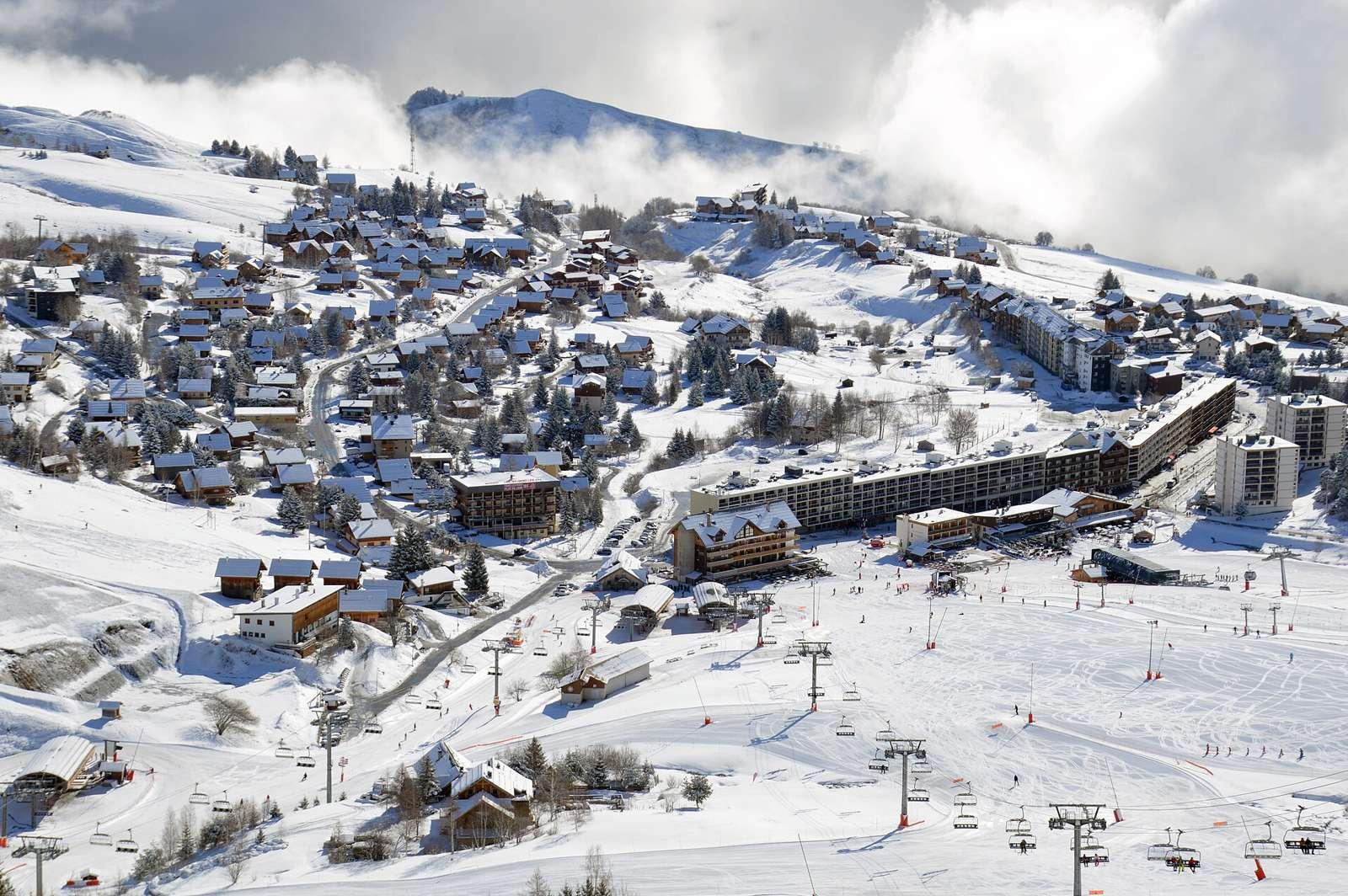 View of La Toussuire from below la Grande Verdette, zoomed, 2023