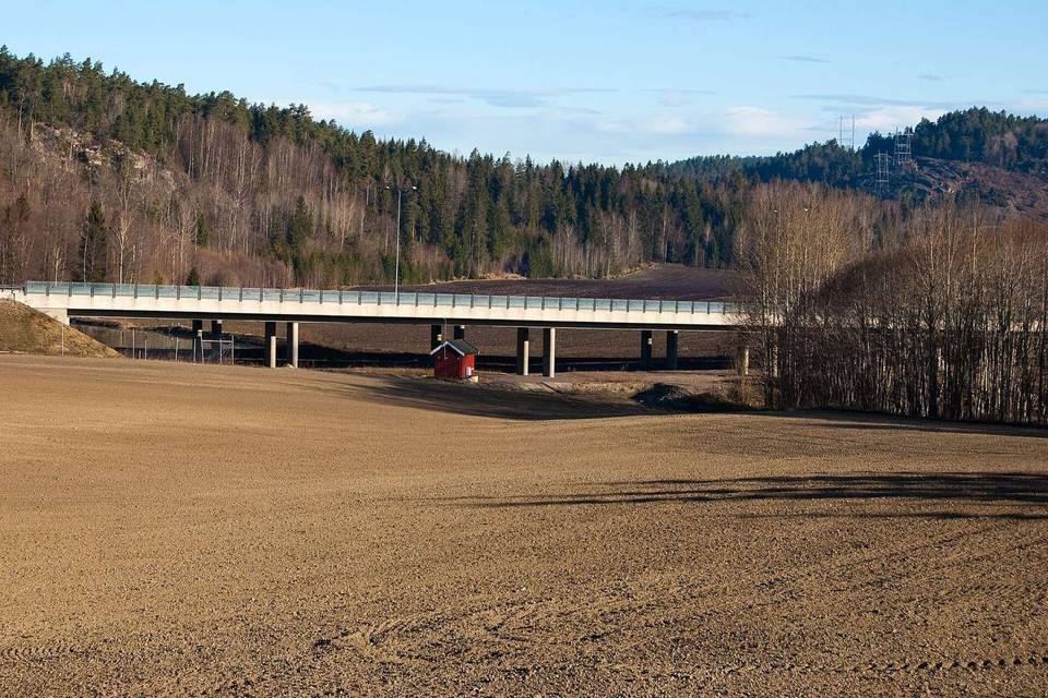 Ekebergmyrbrua bridge on national road E18 in Tønsberg, Vestfold, Norway.