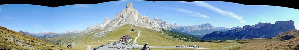 Panorama Passo Giau (Mount Gusela and Nuvolau Group in the middle, Tofana Group in the background to the right)